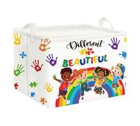 Clastyle 36L Grand Paniers Rangement Arc-en-ciel Empreinte de Main avec Poignée Boîtes de Rangement Blanc Repliable Jouets Rectangulaire pour la Chambre des Enfants