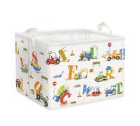 Clastyle 36L Grand Paniers Rangement Bulldozer Véhicule Alphabet Blanc avec Poignée Boîtes de Rangement Repliable Rectangulaire Jouets Cubique pour la Chambre des Enfants