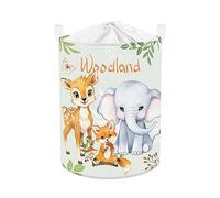 Clastyle 45L Corbeilles à Linge Girafe Eléphant Renard Animaux des Bois Paniers à Linge Vert Sale Filles Garçons Pliables Rond pour Jouets Vêtements, 36x45 cm