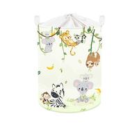 Clastyle 45L Corbeilles à Linge Vignes Lion Éléphant Girafe Paniers à Linge Sale Garçons Filles Pliables Rond Vert pour Jouets Vêtements, 36x45 cm