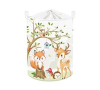 Clastyle 45L Grand Corbeilles à Linge Animal de la Forêt Blanc pour Garçon Fille avec Poignée Paniers à Linge Sale Repliable Vêtements Jouets avec Couvercle pour Salle de Bain Chambre à Coucher