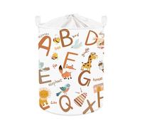Clastyle 45L Grand Corbeilles à Linge Boho Animaux pour Garçon Fille avec Poignée Paniers à Linge Sale Alphabet Blanc Repliable Vêtements Jouets avec Couvercle pour Salle de Bain