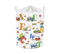 Clastyle 45L Grand Corbeilles à Linge Véhicule Alphabet pour Garçon Fille avec Poignée Paniers à Linge Sale Blanc Repliable Vêtements Jouets avec Couvercle pour Salle de Bain
