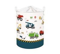 Clastyle 63L Grand Corbeilles à Linge Camion de Chantier Bleu pour Garçon Fille avec Poignée Paniers à Linge Sale Repliable Vêtements Jouets avec Couvercle pour Salle de Bain Chambre à Coucher
