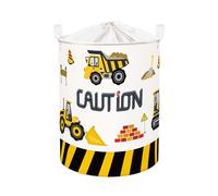 Clastyle 63L Grand Corbeilles à Linge Véhicules D'ingénierie Jaune pour Garçon avec Poignée Paniers à Linge Sale Repliable Vêtements Jouets avec Couvercle pour Salle de Bain Chambre à Coucher