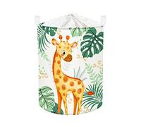 Clastyle 63L Paniere a Linge Sale pour Enfant Girafe Animal Forestier Vert Panier Rangement Grand pour Garçons Fille pour Jouets Vêtements, 40x50 cm