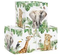 Clastyle Boîtes de Rangement Lot de 3 Animaux Jungle Paniers de Rangement Cube Feuilles Tropicales Palmiers Girafe Enfant Pliables Coffre à Jouets Garçons Filles pour Étagères Livres,Lion,30x30x30 cm
