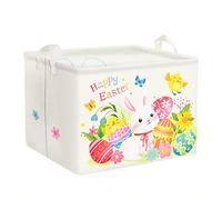 Clastyle Coffres à Jouets Œufs Lapin de Pâques Fleurs Feuilles Rectangulaire Boîtes de Rangement Cubique Blanc pour la Chambre, 40x30x30 cm