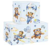 Clastyle Lot de 3 Boite Rangement Tissu Animal de Rêve Cube de Rangement Pliable Panier Kallax pour Salle de Bain, Ours, 30x30x30 cm
