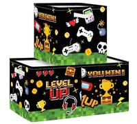 Clastyle Lot de 3 Boite Rangement Tissu Enfant Jeu Vidéo Cube de Rangement Pliable Garçons Panier Kallax pour Salle de Bain,Art Pixel,30x30x30 cm