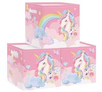 Clastyle Lot de 3 Boite Rangement Tissu Enfant Licorne Cube de Rangement Pliable Filles Panier Kallax pour Salle de Bain,Nuage,30x30x30 cm