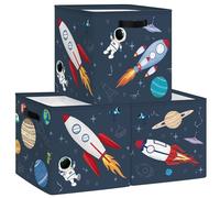 Clastyle Lot de 3 Boite Rangement Tissu Espace Cosmique Cube de Rangement Pliable Panier Kallax pour Salle de Bain, Fusée, 30x30x30 cm