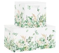 Clastyle Lot de 3 Boite Rangement Tissu Feuille Cube de Rangement Pliable Femmes Panier Kallax pour Salle de Bain, Vert, 30x30x30 cm