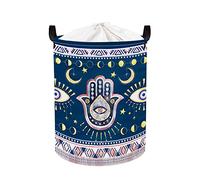 Clastyle Panier à linge, style bohème, pliable, rond, motif œil de main, œil, lune, étoile, pour la maison, la salle de bain, 36 x 45 cm - Bleu
