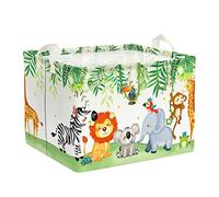 Clastyle Panier Rangement Bébé Animaux Forêt Corbeille à Linge Sale Feuille Garçon Fille pour Vêtement Boite de Rangement Jouet pour Salle de Bain Chambre à Coucher, Lion Koloa Éléphant, 40*30*30 cm