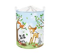 Clastyle Panier Rangement Bébé Animaux Forêt Corbeille à Linge Sale Garçon Fille pour Vêtement Boite de Rangement Jouet pour Salle de Bain Chambre à Coucher, Raton Laveur Cerf Lapin, 36 * 45 cm