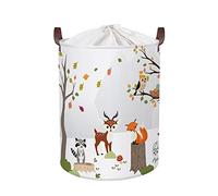 Clastyle Panier Rangement Bébé Animaux Forêt Corbeille à Linge Sale Garçon Fille pour Vêtement Boite de Rangement Jouet pour Salle de Bain Chambre à Coucher, Cerf Renard Raton Laveur, 36 * 45 cm