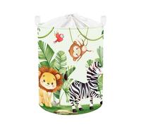 Clastyle Panier Rangement Bébé Animaux Tropical Corbeille à Linge Sale Pliable Garçon Fille pour Vêtement Boite de Rangement Jouet pour Salle de Bain Chambre à Coucher, Lion Zèbre Singe, 36x45 cm