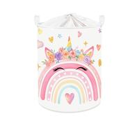 Clastyle Panier Rangement Bébé Arc-en-ciel Panier à Linge Sale Pliable Fille pour Vêtement Boite de Rangement Jouet pour Salle de Bain Chambre à Coucher, Licorne, 36x45 cm