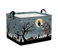 Clastyle Panier Rangement Bébé Halloween Citrouille Chauve-souris Ombre Garçon Fille pour Vêtement Boite de Rangement Jouet pour Salle de Bain Chambre à Coucher,Balai,40 * 30 * 30 cm