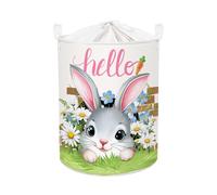 Clastyle Panier Rangement Bébé Lapin Pâques Corbeille à Linge Sale Garçon Fille pour Vêtement Boite de Rangement Jouet pour Salle de Bain Chambre à Coucher, Bonjour, 36 * 45 cm