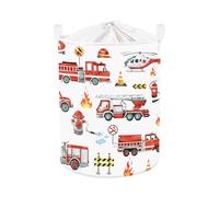Clastyle Panier Rangement Bébé Voiture Corbeille à Linge Sale Garçon pour Vêtement Boite de Rangement Jouet pour Salle de Bain Chambre à Coucher, Véhicule de Pompier, 36 * 45 cm