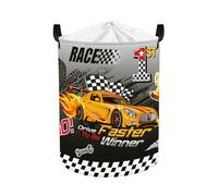 Clastyle Panier Rangement Bébé Voiture de Course Corbeilles à Linge Sale Pliable Garçon pour Vêtements Boite de Rangement Jouets pour Salle de Bain Chambre à Coucher, Drapeau, 36x45 cm