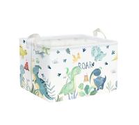 Clastyle Paniers Rangement Adorable Dinosaure Volcan Feuille de Palmier Vert Rectangulaire Boîtes de Rangement Cubique pour la Chambre des Enfants, Dinosaure Vert, 36x26x23 cm