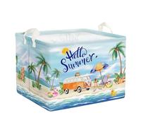 Clastyle Paniers Rangement Mer d'été Arbre à Palmes Bleu Rectangulaire Boîtes de Rangement Cubique Bikini Serviette de Plage pour Vacances, 40x30x30 cm