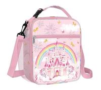 Clastyle Sac Isotherme Repas Enfant Arc-en-ciel Lunch Bag Isotherme Filles Petit Sac Lunch Box pour L'école Étudiant Pique-nique, Château Rose