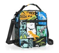 Clastyle Sac Isotherme Repas Enfant Noir Dinosaure, Petit Sac Lunch Box Portable mit Porte-Bouteille, Sac Dejeuner Garçons pour L'école mit Bandouliere