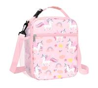 Clastyle Sac Isotherme Repas Enfant Princesse Petit Lunch Box Portable Sac Dejeuner Filles pour L'école,Licorne Rose Arc-en-ciel