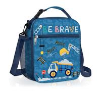 Clastyle Sac Isotherme Repas Enfant Voiture Camion Lunch Bag Isotherme Garçons Petit Sac Lunch Box pour L'école Étudiant Pique-nique, Grue Bleue