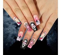 Clataly 24 PCS Halloween faux ongles Rose dégradé amour citrouille araignée Web Skull faux ongles pressé sur faux ongles