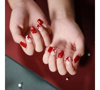 Clataly 24 PCS Noël faux ongles mignon père Noël flocon de neige Wapiti faux ongles courts ongles carrés pressés sur faux ongles (A)