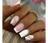 Clataly 24 PCS Noël Wapiti faux ongles flocons de neige faux ongles tête plate appuyez sur faux ongles (B)