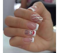 Clataly 24 PCS Noël Wapiti Faux Ongles Flocons de Neige Tête Plate à Appuyer (A)