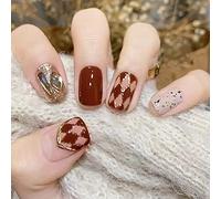 Clataly 24pcs arbre de Noël amour court clou faux PERLE FLEUR chien lapin acrylique faux clou fille Nail Print (J)