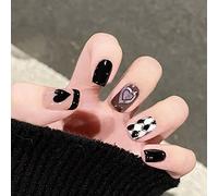 Clataly 24pcs arbre de Noël amour court clou faux PERLE FLEUR chien lapin acrylique faux clou fille Nail Print (G)