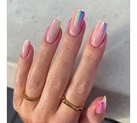 Clataly 24pcs beau lapin cercueil faux ongles Rose dégradé Glitter presse ongles moyen long Ballet fille faux ongles artificiels (A)