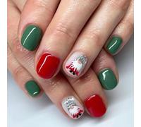 Clataly 24pcs boutons pression de Noël court ovale faux ongles mignon dessin animé père Noël Wapiti bonbons acrylique ongles arbre de Noël faux ongles (A)