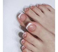 Clataly 24pcs carré cristal fleur faux ongles poli orteil impression ongles courts acrylique faux orteils faux orteils artificiels ongles femmes (C)