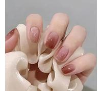 Clataly 24pcs court Rose dégradé faux ongles carrés brillant ongles impression blanc noir acrylique Cutie Nails nu Rose filles faux ongles (B)