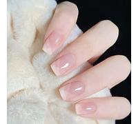 Clataly 24pcs court Rose dégradé faux ongles carrés brillant ongles impression blanc noir acrylique Cutie Nails nu Rose filles faux ongles (A)