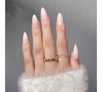 Clataly 24pcs faux acrylique imprimé sur blanc étoile ondulé ongles drôle nu Rose faux ongles femmes et filles ensemble complet d'ongles (B)