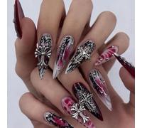 Clataly 24pcs Halloween clous français Violet Flamme Halo croix araignée 3D décoration faux ongles pour les femmes (A, 24)