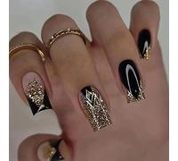 Clataly 24pcs papillon étoile dégradé faux ongles nu Rose ongles strass fleurs Nail Print set complet de faux ongles pour les femmes et les filles (D)