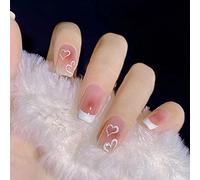 Clataly 24pcs papillon étoile dégradé faux ongles nu Rose ongles strass fleurs Nail Print set complet de faux ongles pour les femmes et les filles (A)