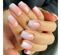 Clataly 24pcs papillon étoile dégradé faux ongles nu Rose ongles strass fleurs Nail Print set complet de faux ongles pour les femmes et les filles (F)