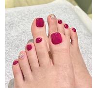 Clataly 24pcs Square Flower faux ongles brillant Glitter Toe Print ongles courts acrylique faux orteils faux orteils faux ongles artificiels femmes (C)